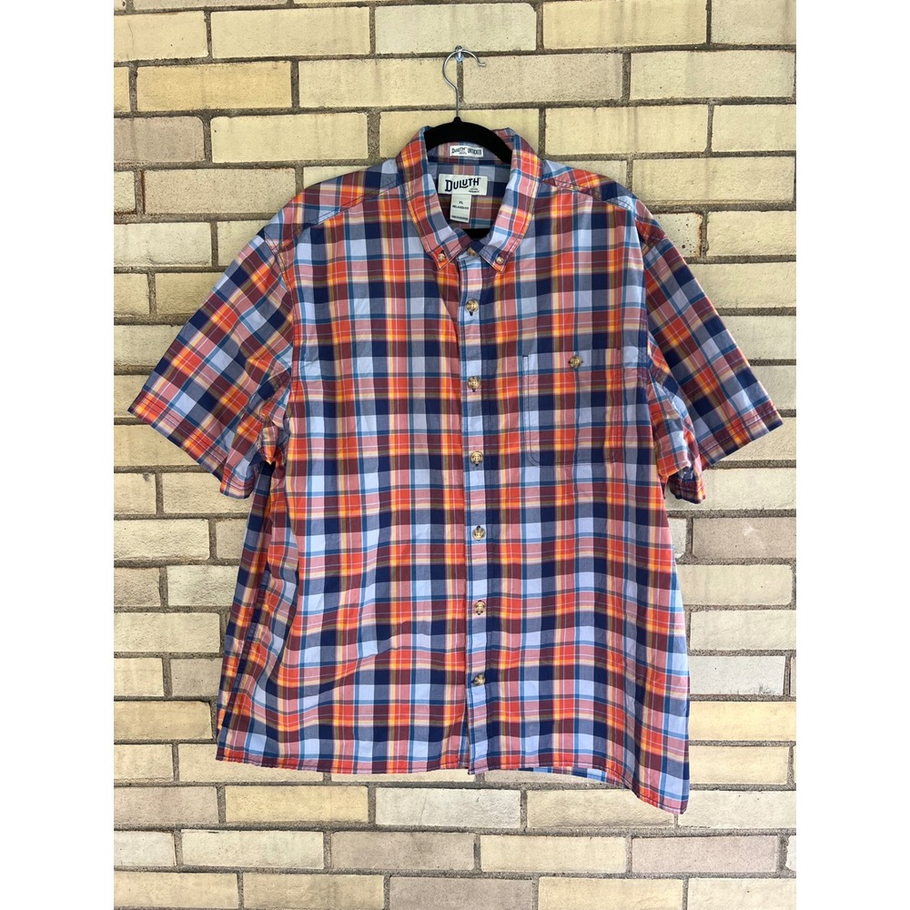 Duluth Trading Untucked Plaid Short Sleeve Button Down Shirt Mens XL Relaxed Fit - Picture 1 of 4